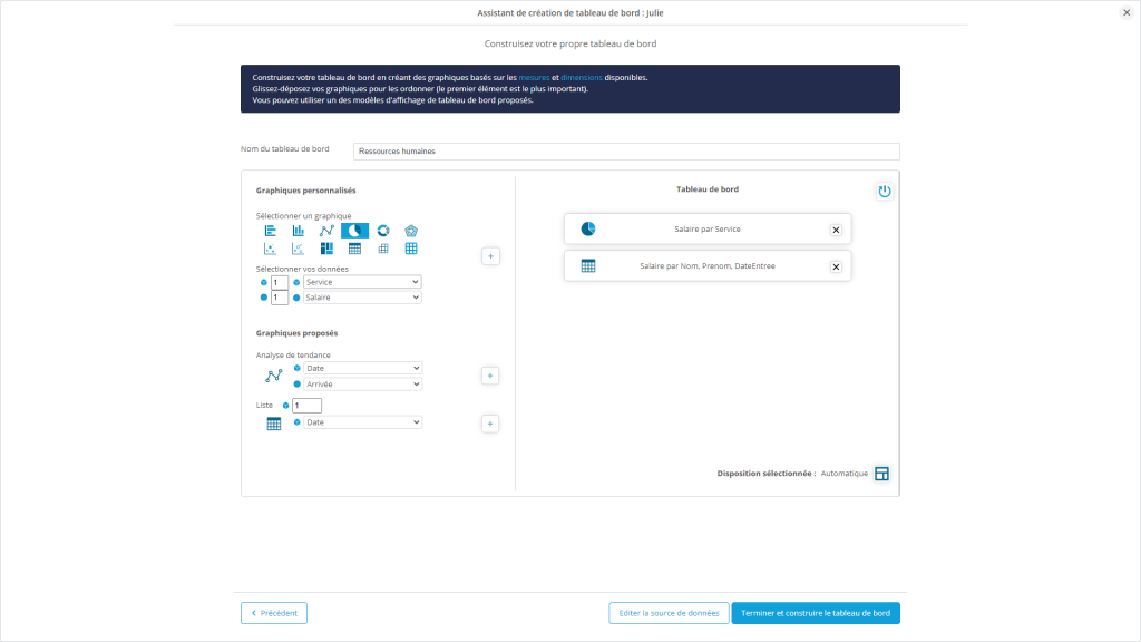 assistant création de tableau de bord step 3